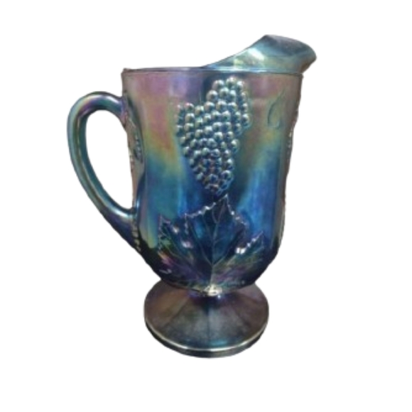 Indiana Glass Other - Vintage Carnival Glass Blue Iridescent Harvest Grape Pitcher
